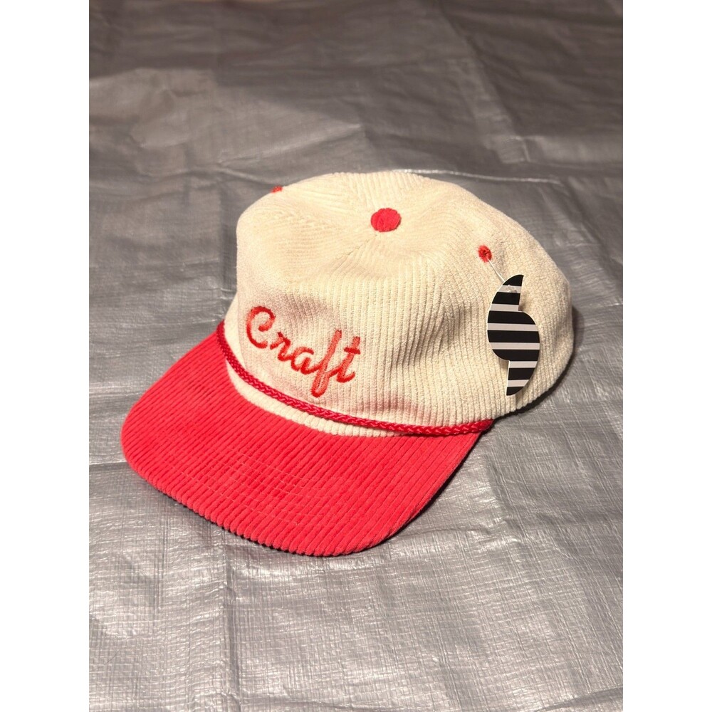 nag Collective Craft Corduroy Snapback Hat Cap Cream Coral Red Rope Strap NWT